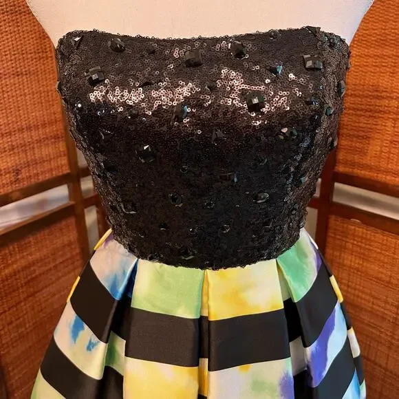 Mon Cheri Striped Mini Dress Cocktail Dress Prom Homecoming Size 6 - Picture 4 of 12